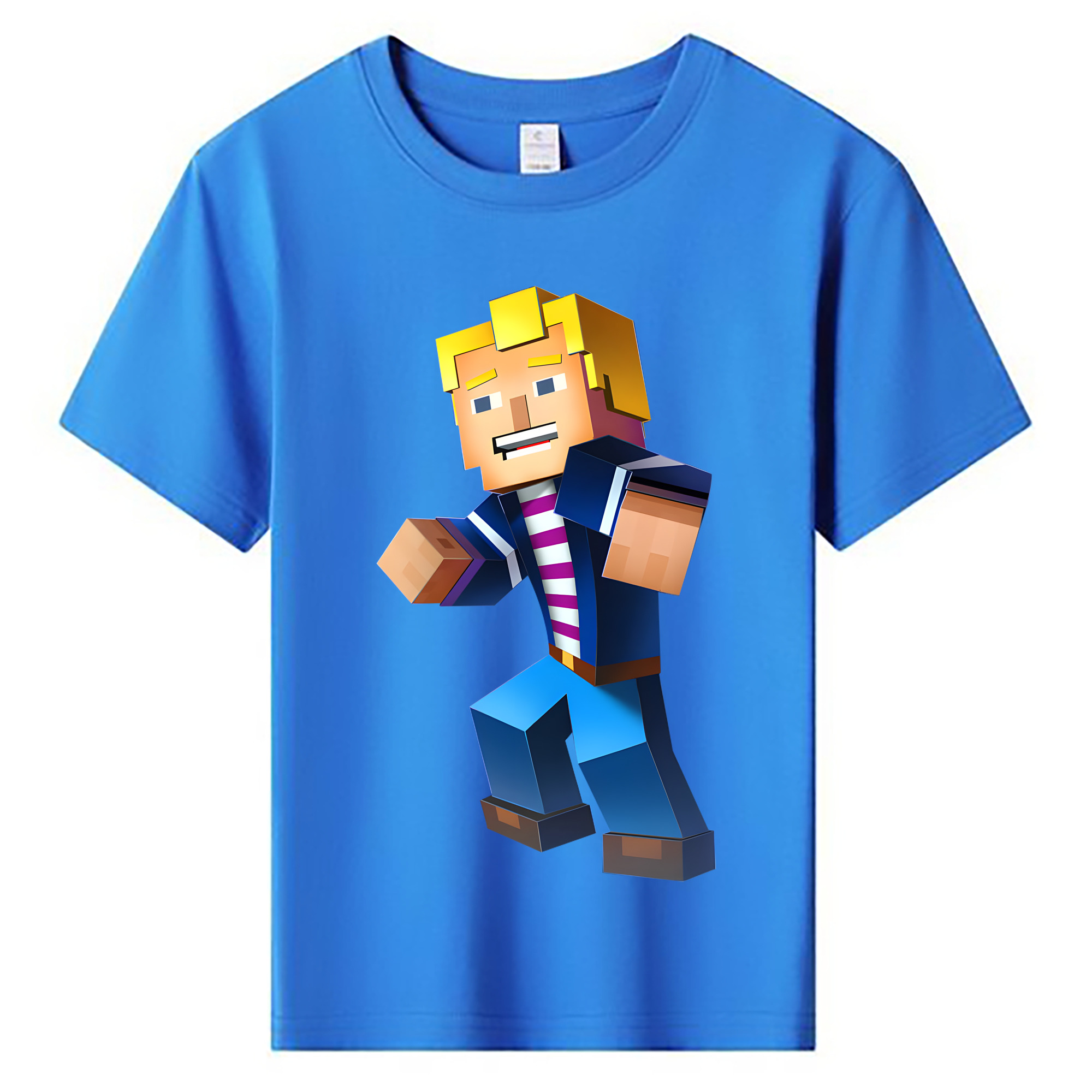 （画像用） マインクラフト ブロックの世界 Minecraft MC Block world 綿100％キッズTシャツ（フロントプリント）